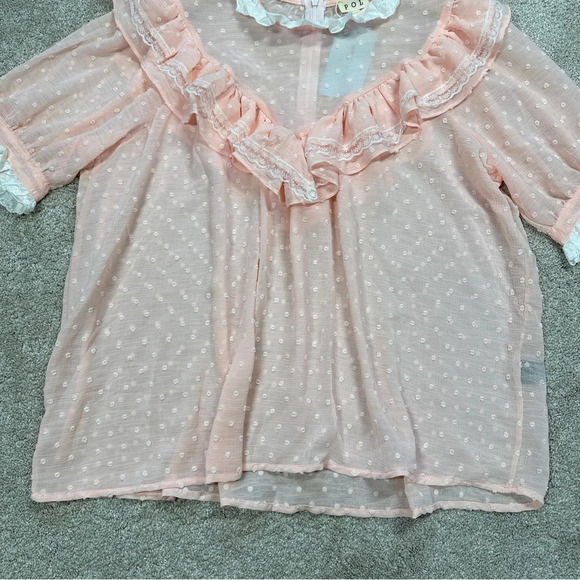 POL Shabby Chic Boho Cottagecore Blouse Ruffle Sheer Fairy Romantic Size L - Picture 9 of 13